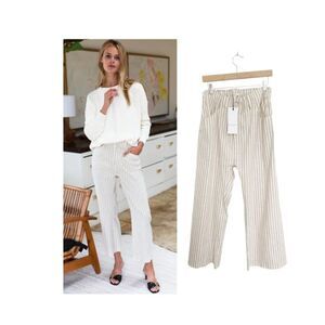 Emerson Fry Johnny Sailor Linen Pant XL NEW Stretch Waist Pull On Sand Stripe